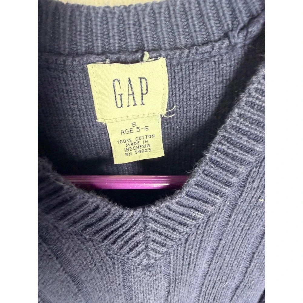 Gap Kids Navy Blue Cable Knit Sweater Vest V-Neck 100% Cotton Size S 5-6